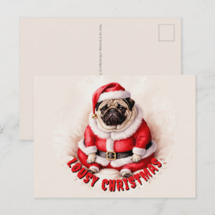 Mürrischer Mops mit Santa-Claus-Outfit - Weihnacht Postkarte