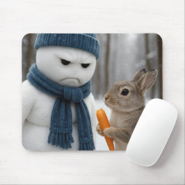 Mürrischer Schneemann mit einem Hasen Mousepad