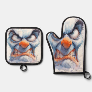 Mürrischer Schneemann-Topflappen und Ofenhandschuh & Topflappen-Set