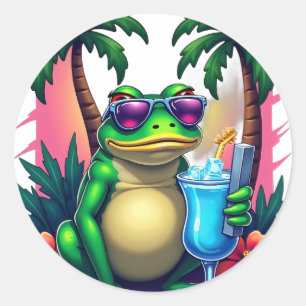 Mürrischer Y2K-Frosch Vaporwave Tropisches Retro-2 Runder Aufkleber