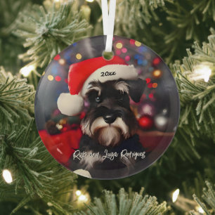 Mürrischer Zwergschnauzer mit Weihnachtsmannmütze Ornament Aus Glas