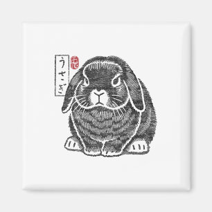 Mürrisches Holland Lop Kaninchen Kanji Japanische Magnet