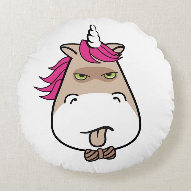 Mürrisches kleines Einhorn-lustiges Rundes Kissen (Vorderseite)