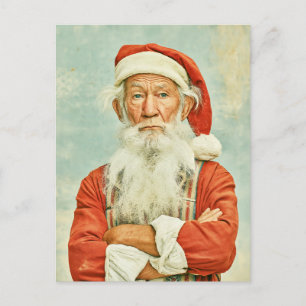 Mürrisches Vintage-Santa-Weihnachtsporträt Postkarte