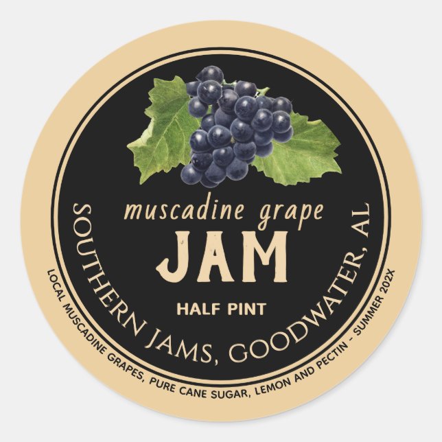 Muscadine Grabstrümpfe Label Kraft auf schwarz Runder Aufkleber (Vorderseite)