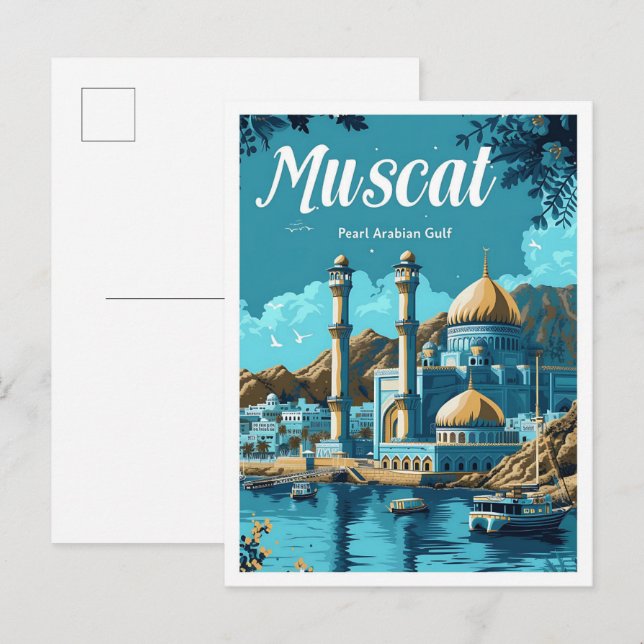 Muscat Oman Artistic Travel Illustration Postkarte (Vorne/Hinten)