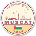 Muscat Oman City Skyline Emblem Aufkleber<br><div class="desc">Muscat minimalistisches,  farbenfrohes Kunstdesign mit Sehenswürdigkeiten und Sehenswürdigkeiten der Stadt in Oman.</div>