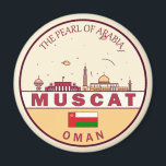 Muscat Oman City Skyline Emblem Magnet<br><div class="desc">Muscat minimalistisches,  farbenfrohes Kunstdesign mit Sehenswürdigkeiten und Sehenswürdigkeiten der Stadt in Oman.</div>