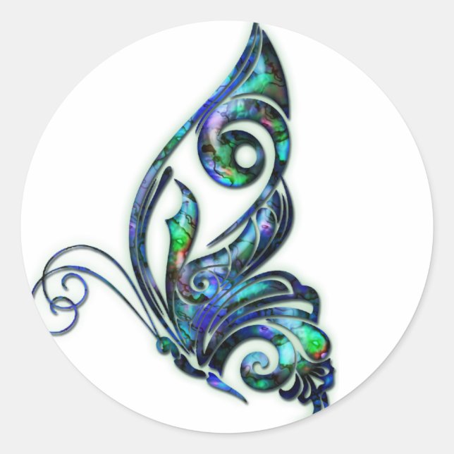 Muschel Abalone Art Deco Butterfly Runder Aufkleber (Vorderseite)