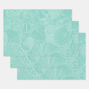 Muschel am Küstenmeer Aquamarin Grün Weiß Decoupag Geschenkpapier Set