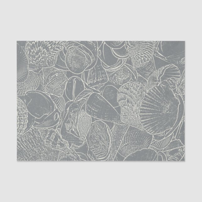 Muschel am Küstenmeer Grau-Weiß-Decoupage Seidenpapier (Vorderseite)