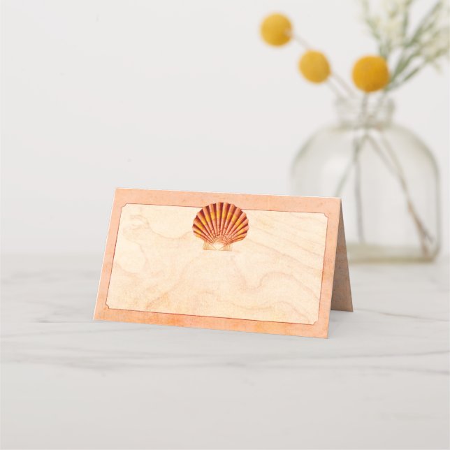 Muschel am Strand Elegante Hochzeitsfeier Verlobun Platzkarte (Vorderseite)