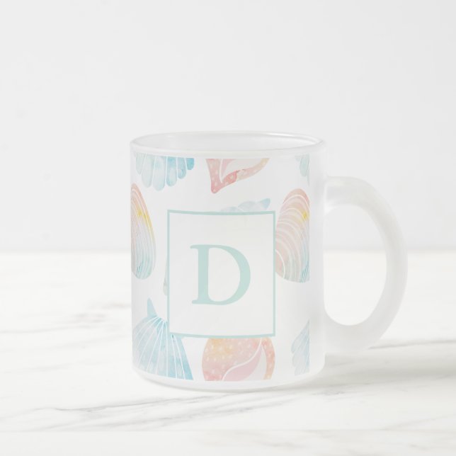 Muschel Aquarellfarben Monogramm Mattiertes Glas K Mattglastasse (Rechts)