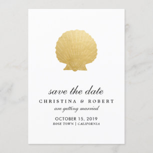 Muschel-Attrappe Goldfolie   Ozean Save The Date Einladung