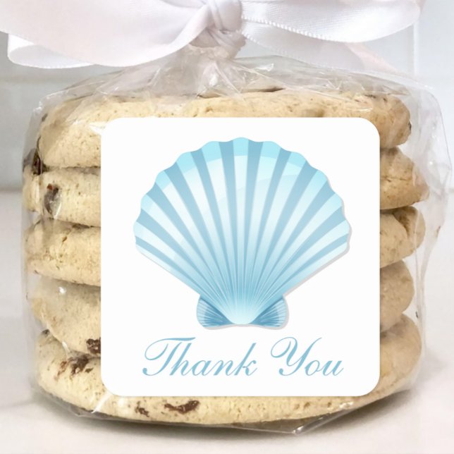 Muschel Beach Blue Nautical Wedding Vielen Dank Quadratischer Aufkleber (Von Creator hochgeladen)