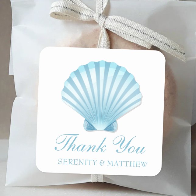 Muschel Beach Blue Nautical Wedding Vielen Dank Quadratischer Aufkleber (Von Creator hochgeladen)
