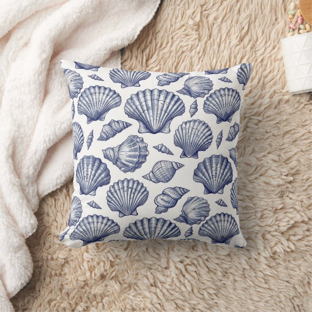 Muschel Beach Deco in Blau und Weiß Kissen (Decke)