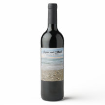 Muschel Beach Sunrise Hochzeit Wein Flaschen Label