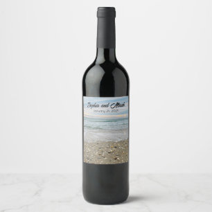 Muschel Beach Sunrise Hochzeit Wein Flaschen Label Weinetikett
