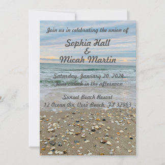 Muschel blauer Strand Hochzeit Einladung