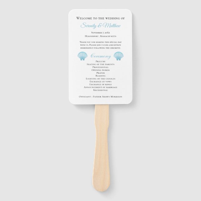 Muschel Blue Nautical Beach Hochzeitsprogramm Fächer (Vorderseite)