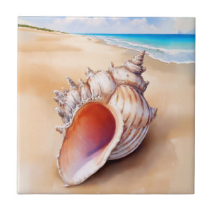 Muschel der Aquarellküche am Strand Fliese