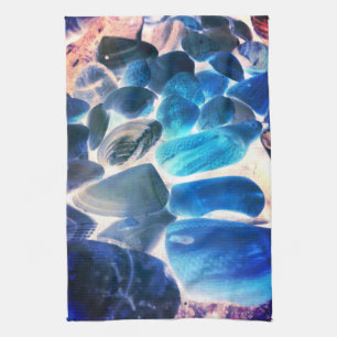 Muschel der Austern, Farbe blau in grau Geschirrtuch