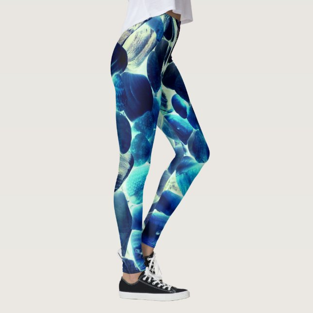 Muschel der Austern, Farbe blau in grau Leggings (Rechts)