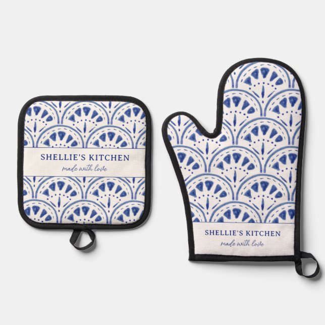 Muschel der Navy mit Liebe Ofenhandschuh & Topflappen-Set (Vorderseite)