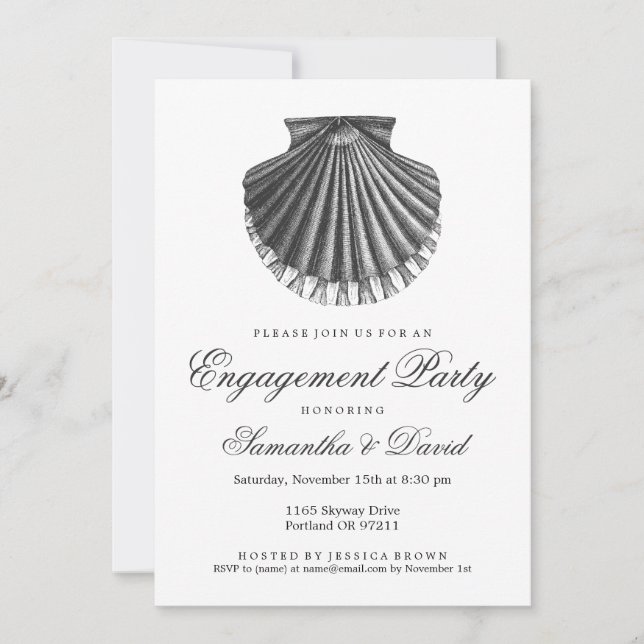 Muschel der Scallop Beach Engagement Party Einladung (Vorderseite)