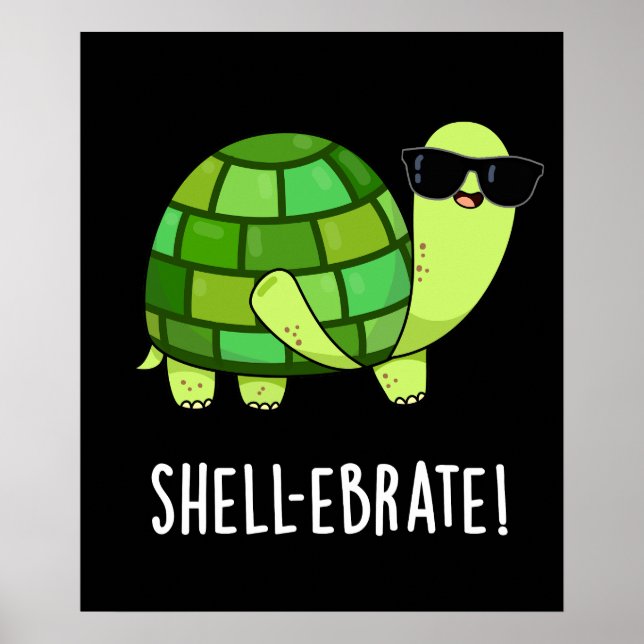 Muschel-ebrate Funny Tortoise Animal Pun Dark BG Poster (Vorne)