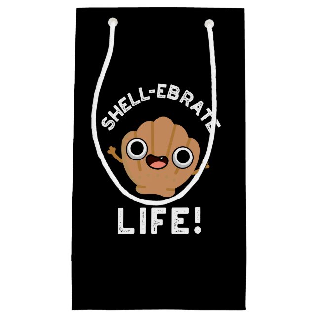 Muschel-ebrate Life Funny Muschel Pun Dark BG Kleine Geschenktüte (Vorderseite)