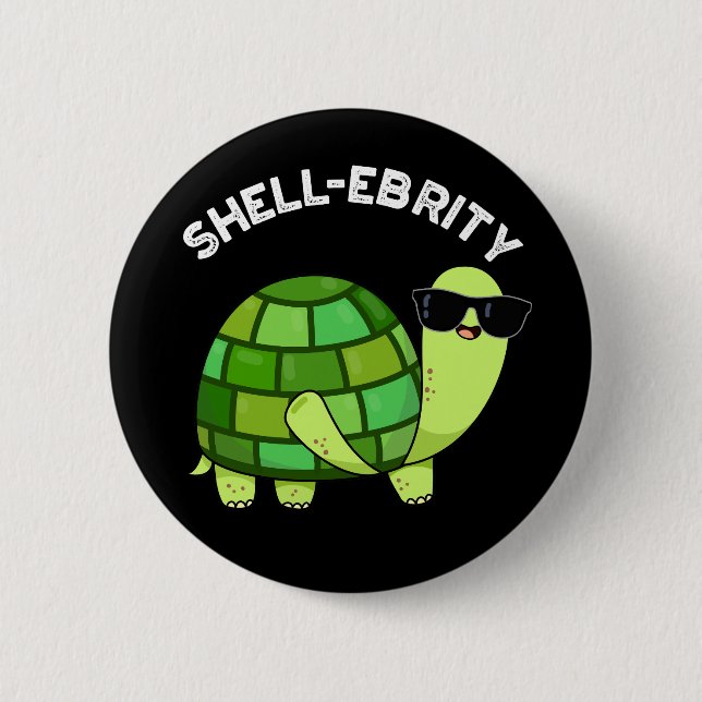Muschel-ebrity Funny Celebrity Tortoise Pun Dark B Button (Vorderseite)