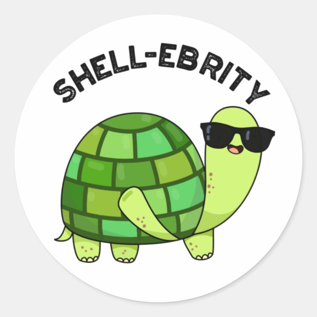 Muschel Funny Celebrity Tortoise Pun Runder Aufkleber (Vorderseite)