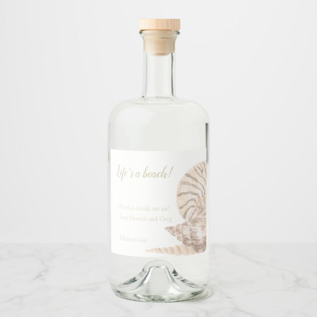 Muschel für den Strand Alkoholflaschenetikett (Vorderseite)