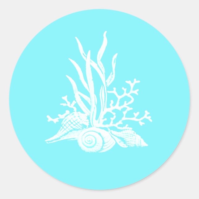 Muschel Hochzeitsticker Runder Aufkleber (Vorderseite)