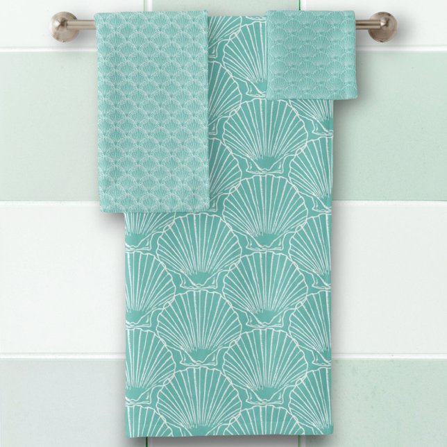 Muschel im Weißen Meer über dem Green Beach House Badhandtuch Set (three towel set)