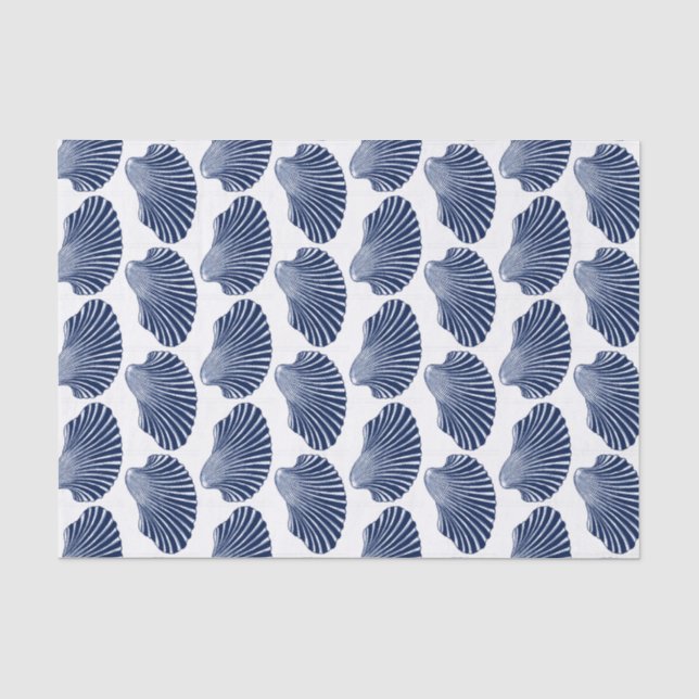 Muschel in Scallop, Print, Indigo und Weiß Seidenpapier (Vorderseite)