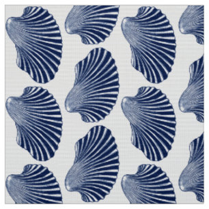 Muschel in Scallop, Print, Indigo und Weiß Stoff