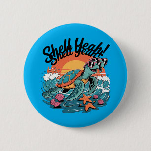 Muschel Ja Süße Schildkröte Ozean Strand Wortspiel Button