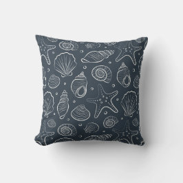 Muschel Küsten Nautilus Boho Strand Dunkelblau Kissen