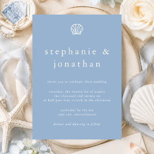 Muschel Küstenstrand Staubblau Minimal Hochzeit Einladung