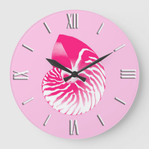Muschel Nautilus - fuchsienrosa und weiß Große Wanduhr