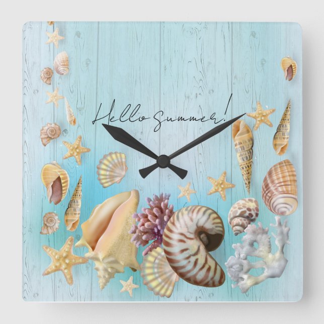 Muschel Quadratische Wanduhr (Vorderseite)