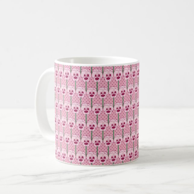 Muschel Rosa Stiefmütterchen - Retro-Tapete-Muster Kaffeetasse (Vorderseite Links)