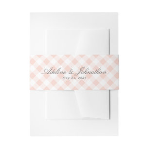 Muschel Rosa und Weiß Gingham Kariert Name und Dat Einladungsbanderole