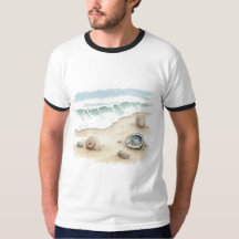 Muschel & Sand – Wasserfarbe Strand Tot Männer T-S