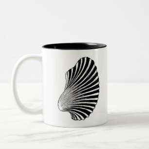 Muschel skalieren, Blockdruck, Schwarz und Weiß Zweifarbige Tasse