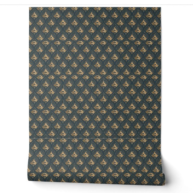 Muschel Soft Green und Gold Fan Art Deco Tapete (Abrollen)