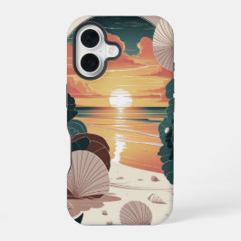 Muschel-Sonnenuntergangsstrand iPhone 16 Hülle